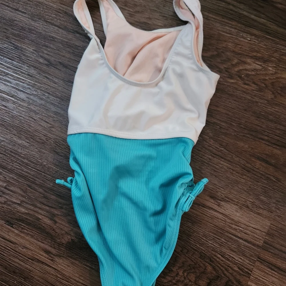 Disney Lilo & Stitch Cream and Aqua Girls One-Piece Swimsuit